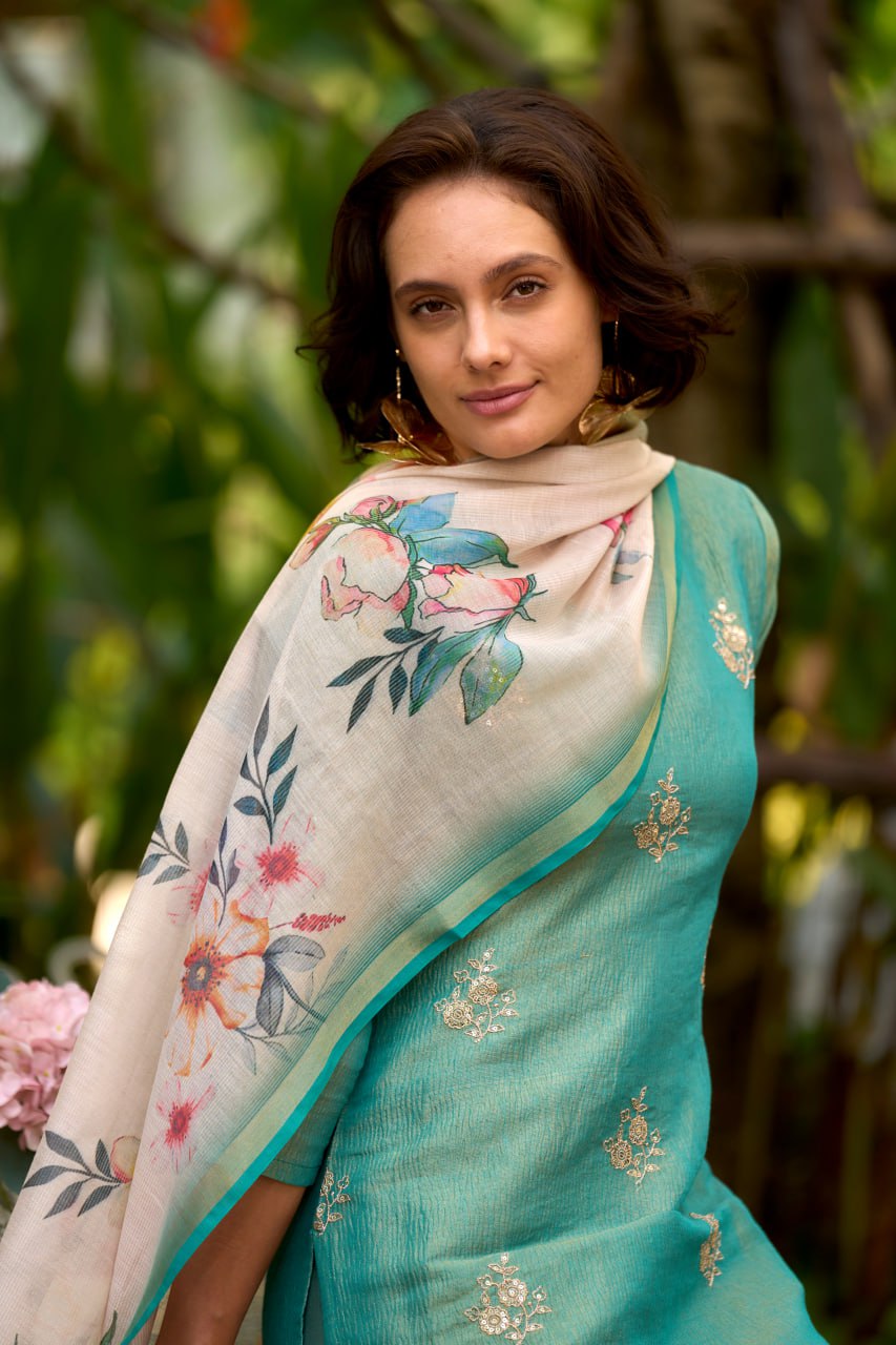 EMBROIDERY WORK TISSUE KURTI SET WITH DUPATTA