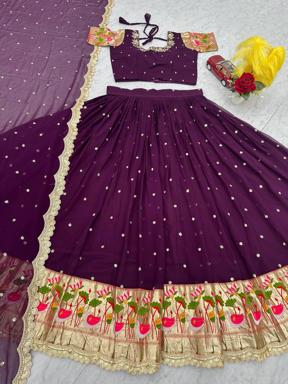 Wedding Special Maroon Color Embroidery Sequence Lehenga