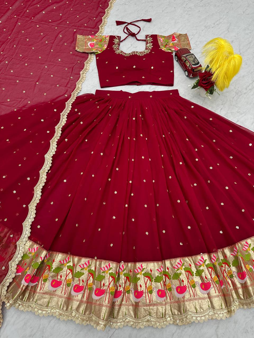 Wedding Special Maroon Color Embroidery Sequence Lehenga
