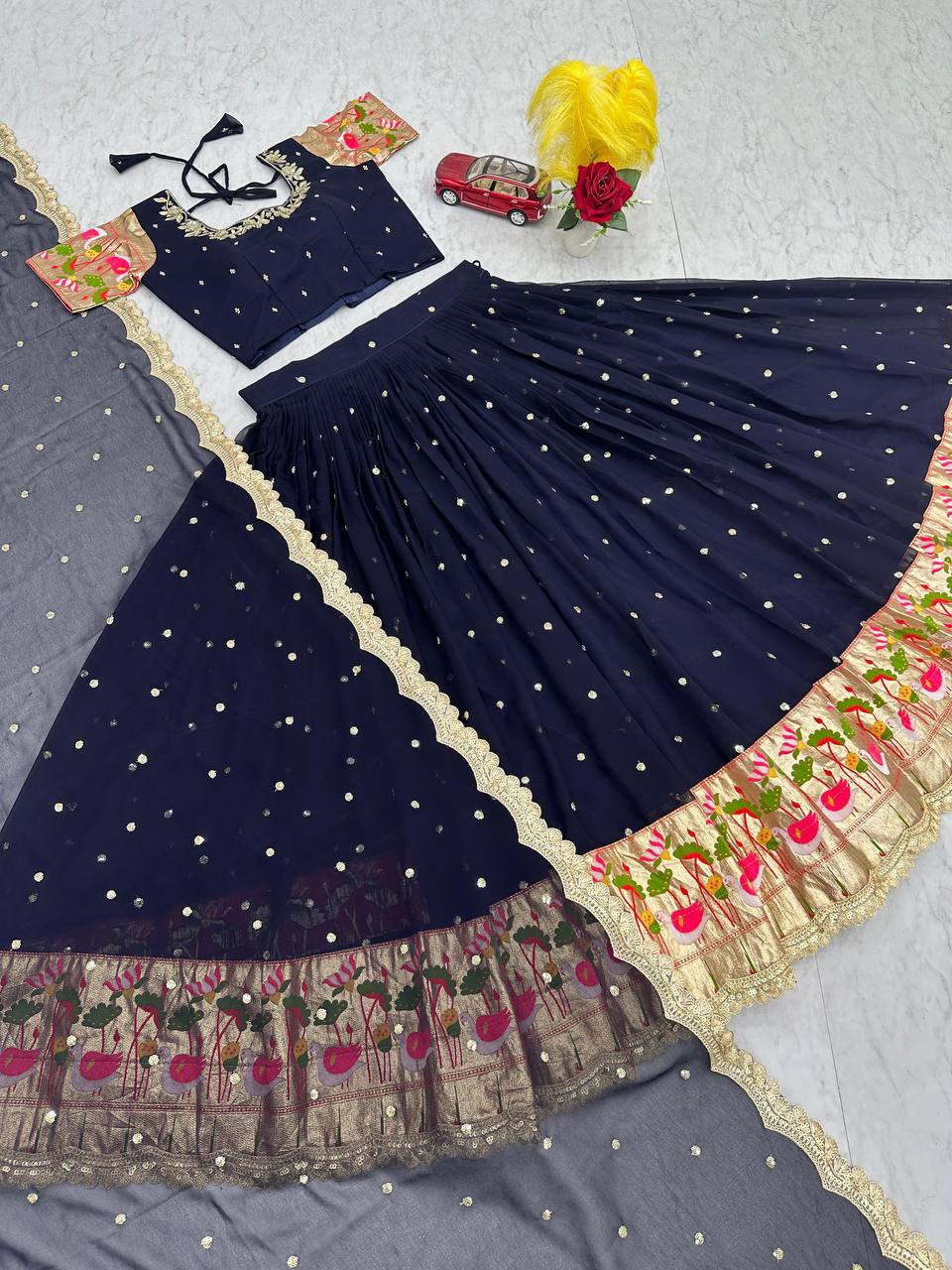 Wedding Special Maroon Color Embroidery Sequence Lehenga