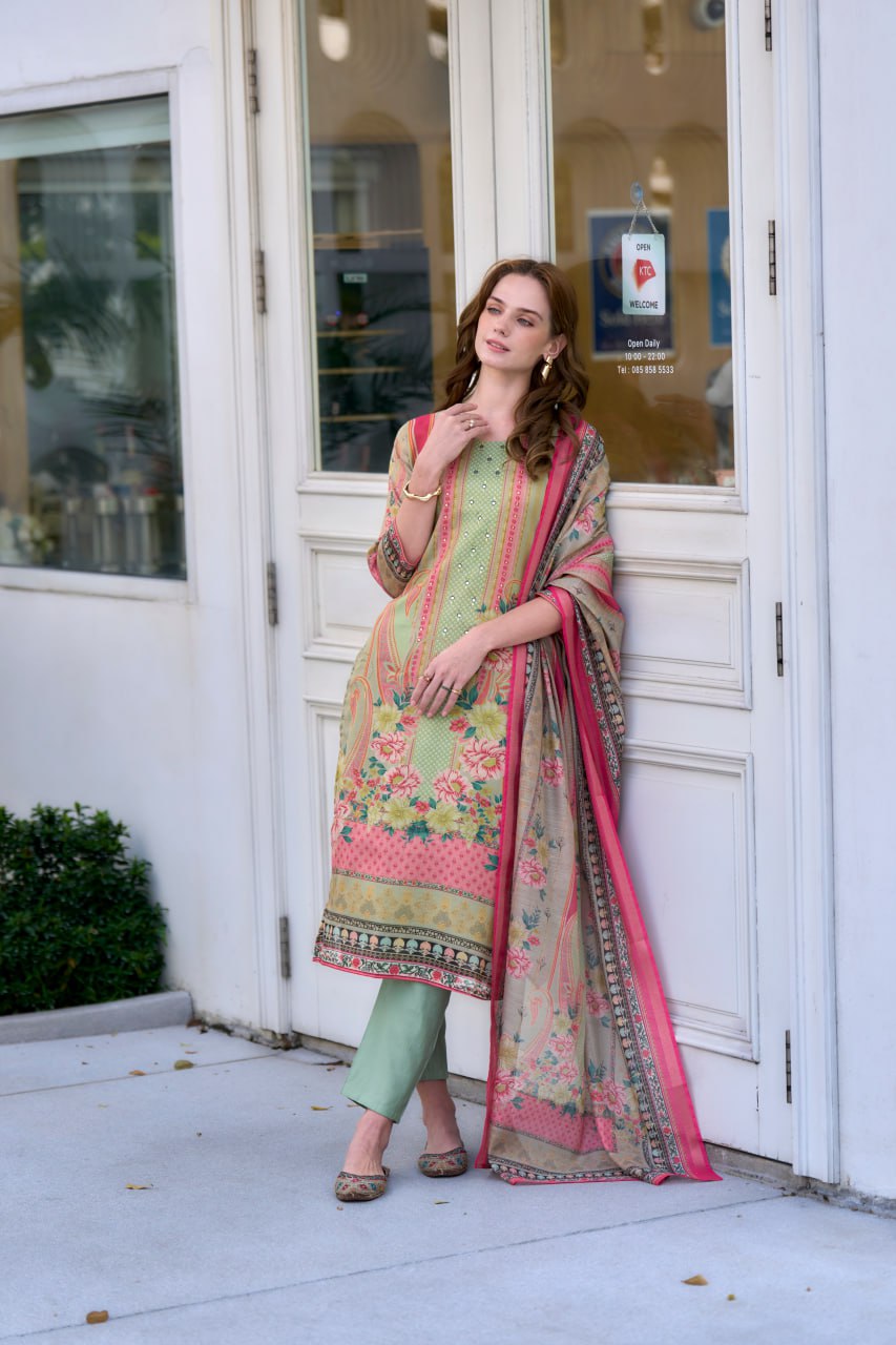 SILK BLEND EMBROIDERY KURTI PANT DUPATTA SET