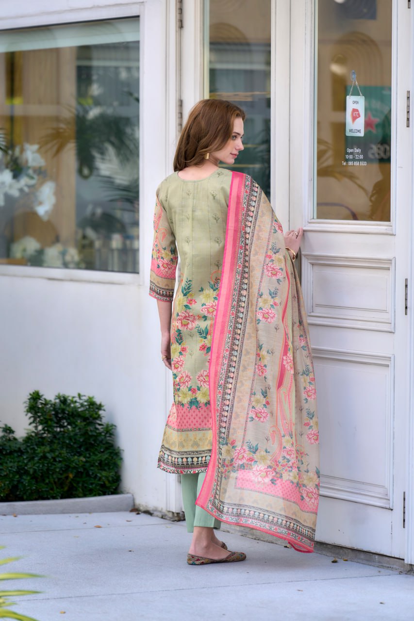 SILK BLEND EMBROIDERY KURTI PANT DUPATTA SET