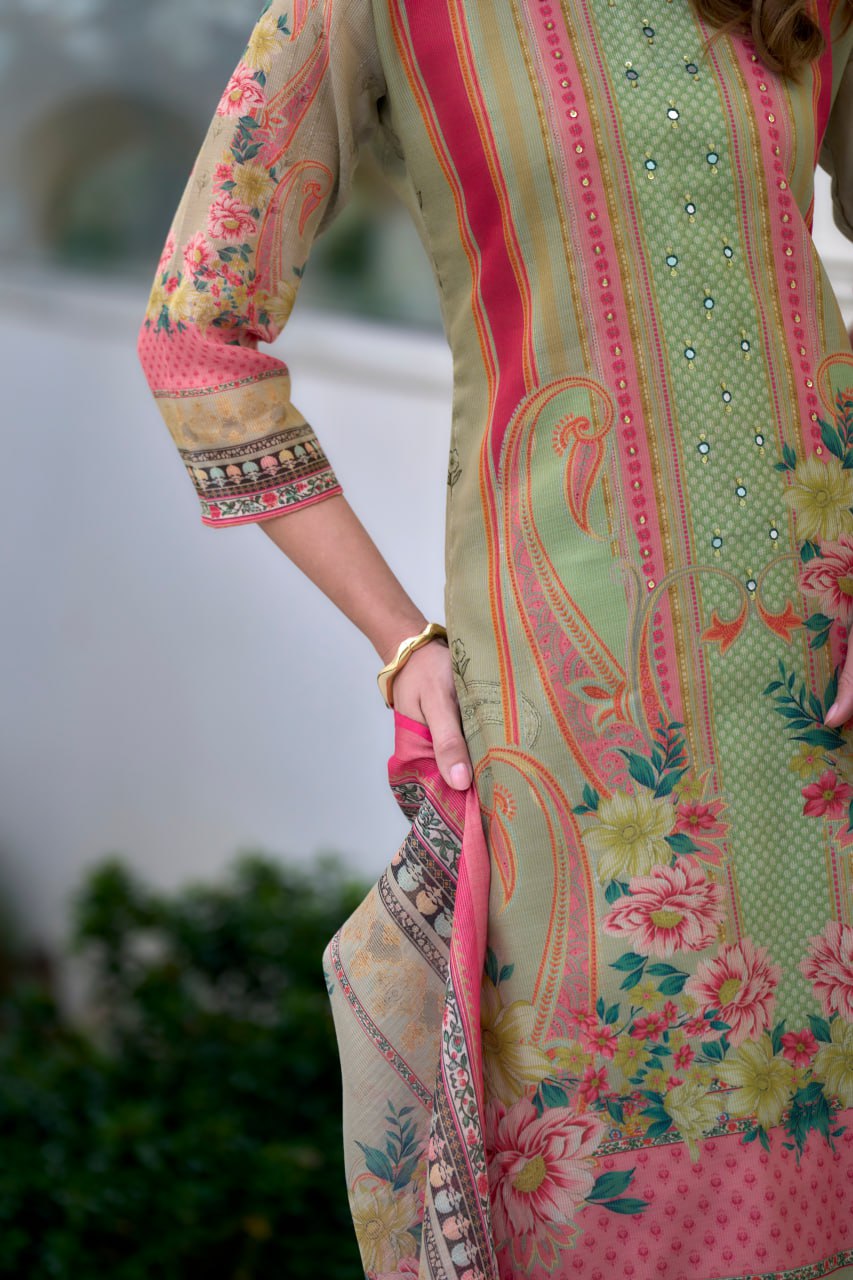 SILK BLEND EMBROIDERY KURTI PANT DUPATTA SET