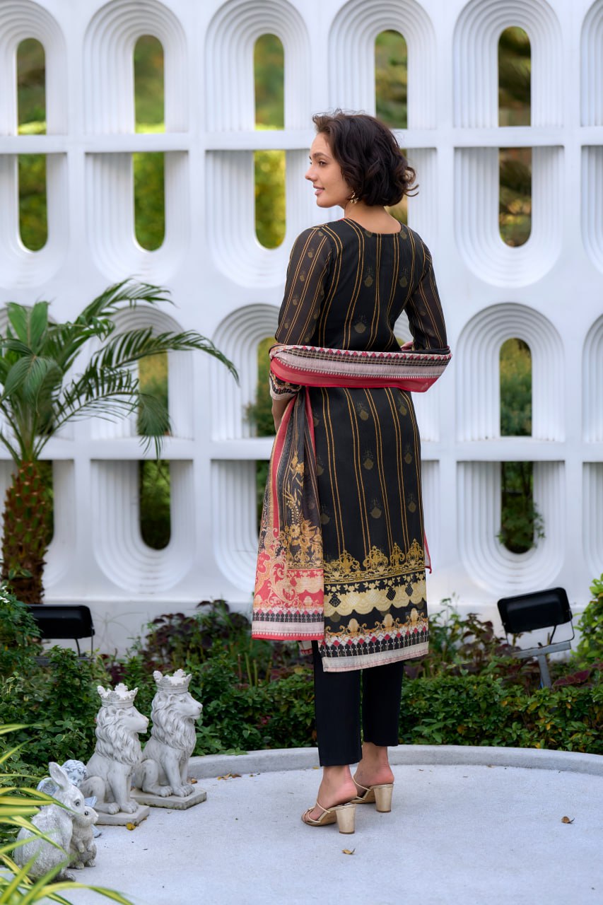 SILK BLEND BLACK EMBROIDERY KURTI PANT DUPATTA SET