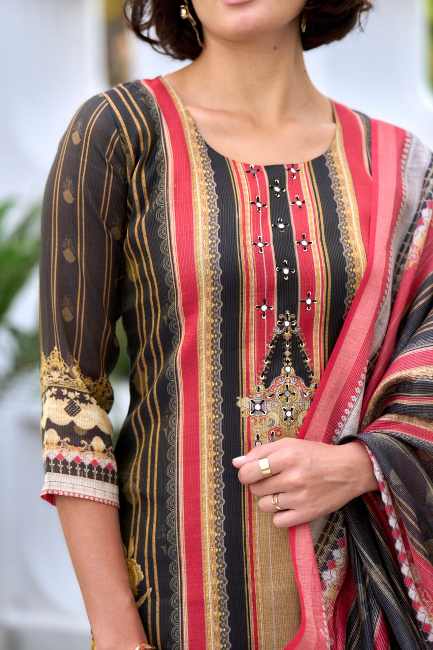 SILK BLEND BLACK EMBROIDERY KURTI PANT DUPATTA SET