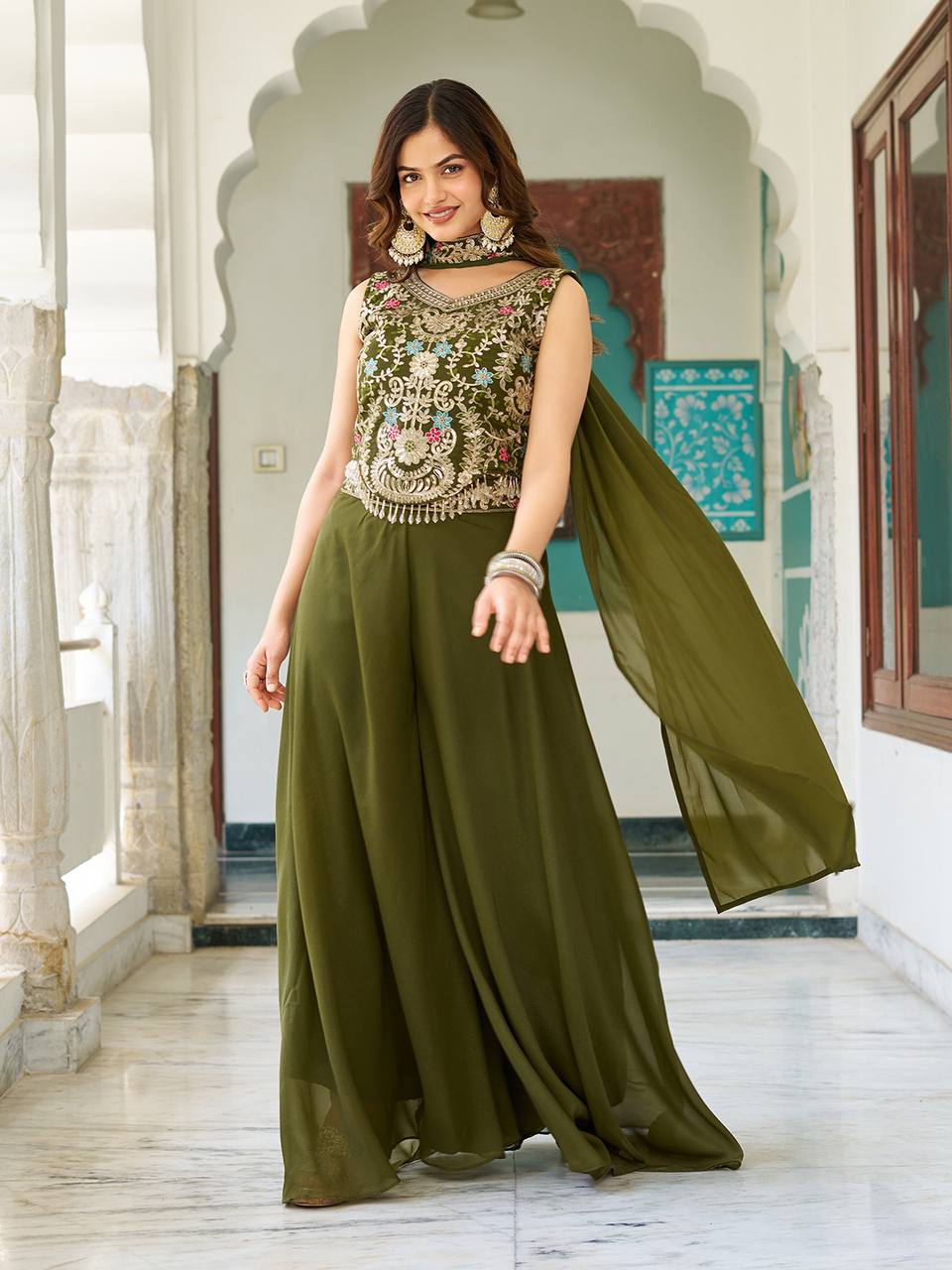 NEW DESIGNER BLOUSE & PALAZZO WITH DUPATTA PAIR
