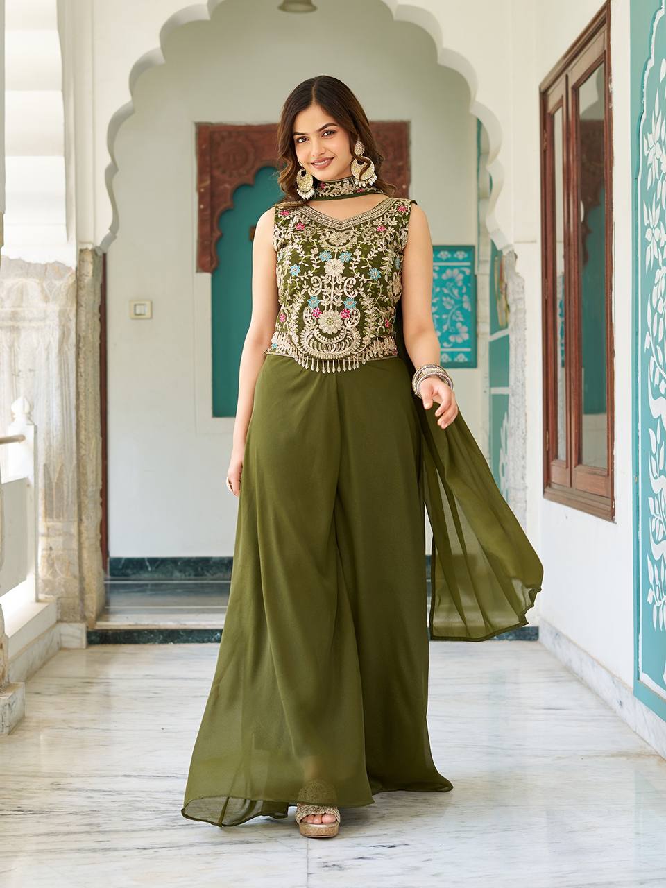 NEW DESIGNER BLOUSE & PALAZZO WITH DUPATTA PAIR