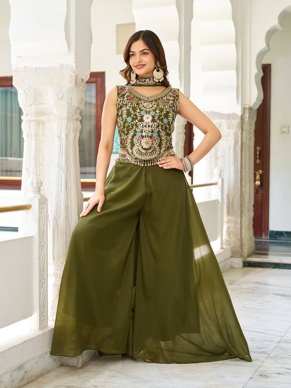 NEW DESIGNER BLOUSE & PALAZZO WITH DUPATTA PAIR