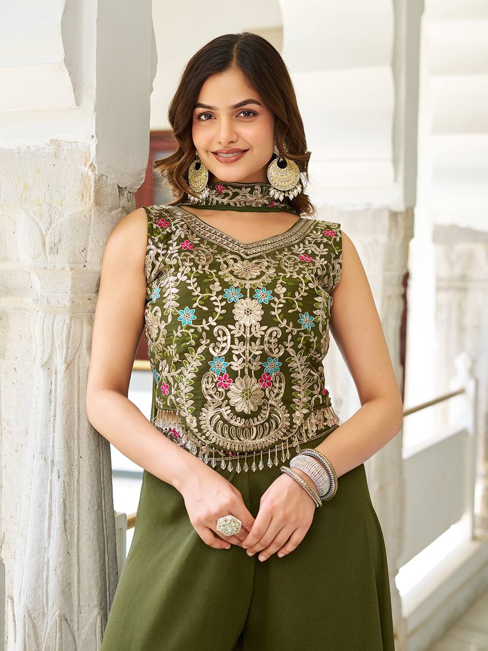 NEW DESIGNER BLOUSE & PALAZZO WITH DUPATTA PAIR