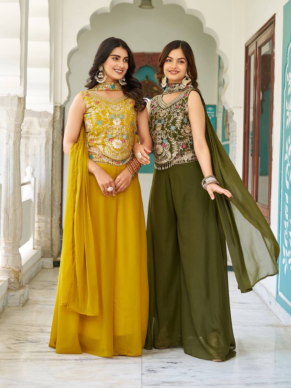 NEW DESIGNER BLOUSE & PALAZZO WITH DUPATTA PAIR