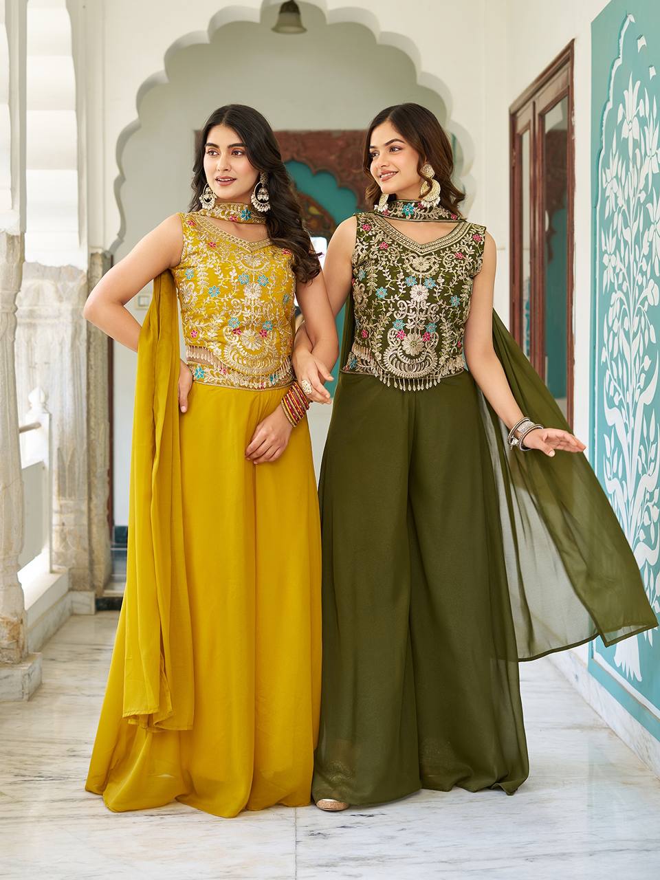 NEW DESIGNER BLOUSE & PALAZZO WITH DUPATTA PAIR