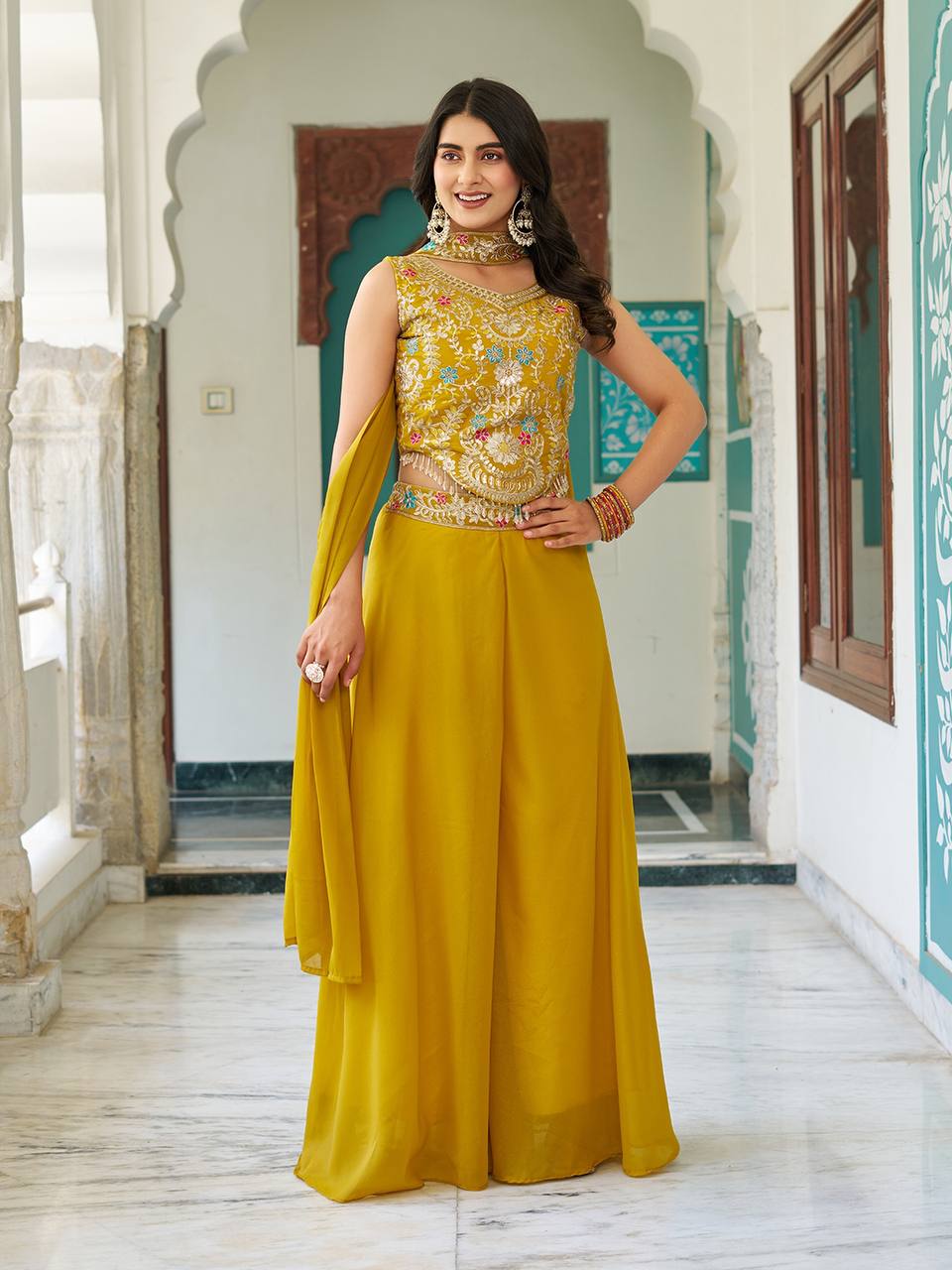 NEW DESIGNER BLOUSE & PALAZZO WITH DUPATTA PAIR