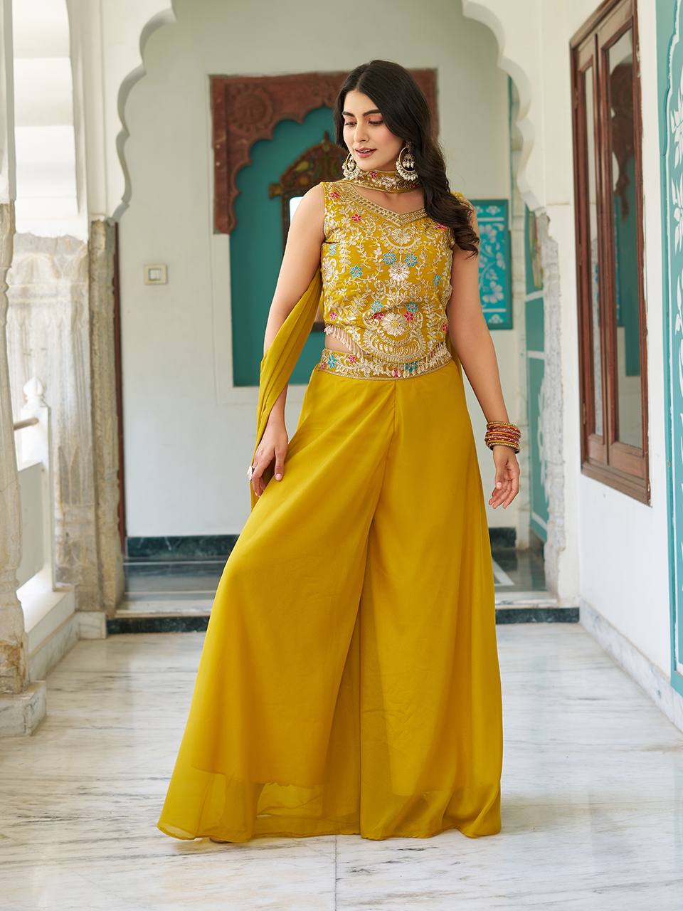 NEW DESIGNER BLOUSE & PALAZZO WITH DUPATTA PAIR