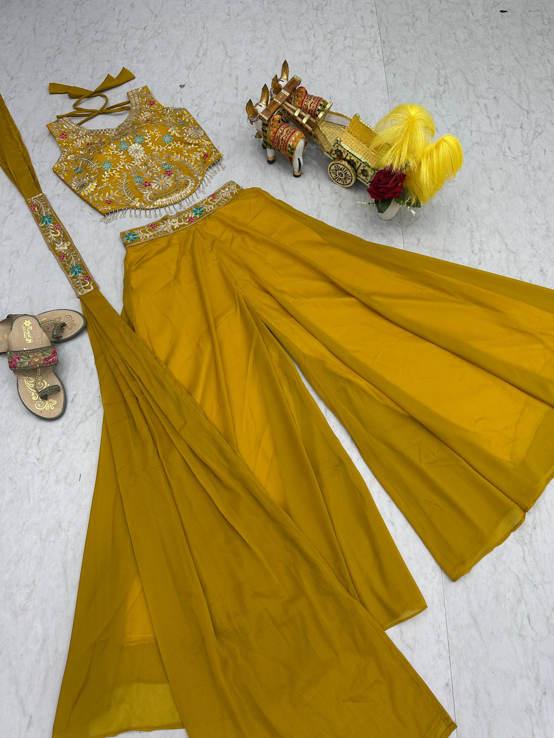 NEW DESIGNER BLOUSE & PALAZZO WITH DUPATTA PAIR