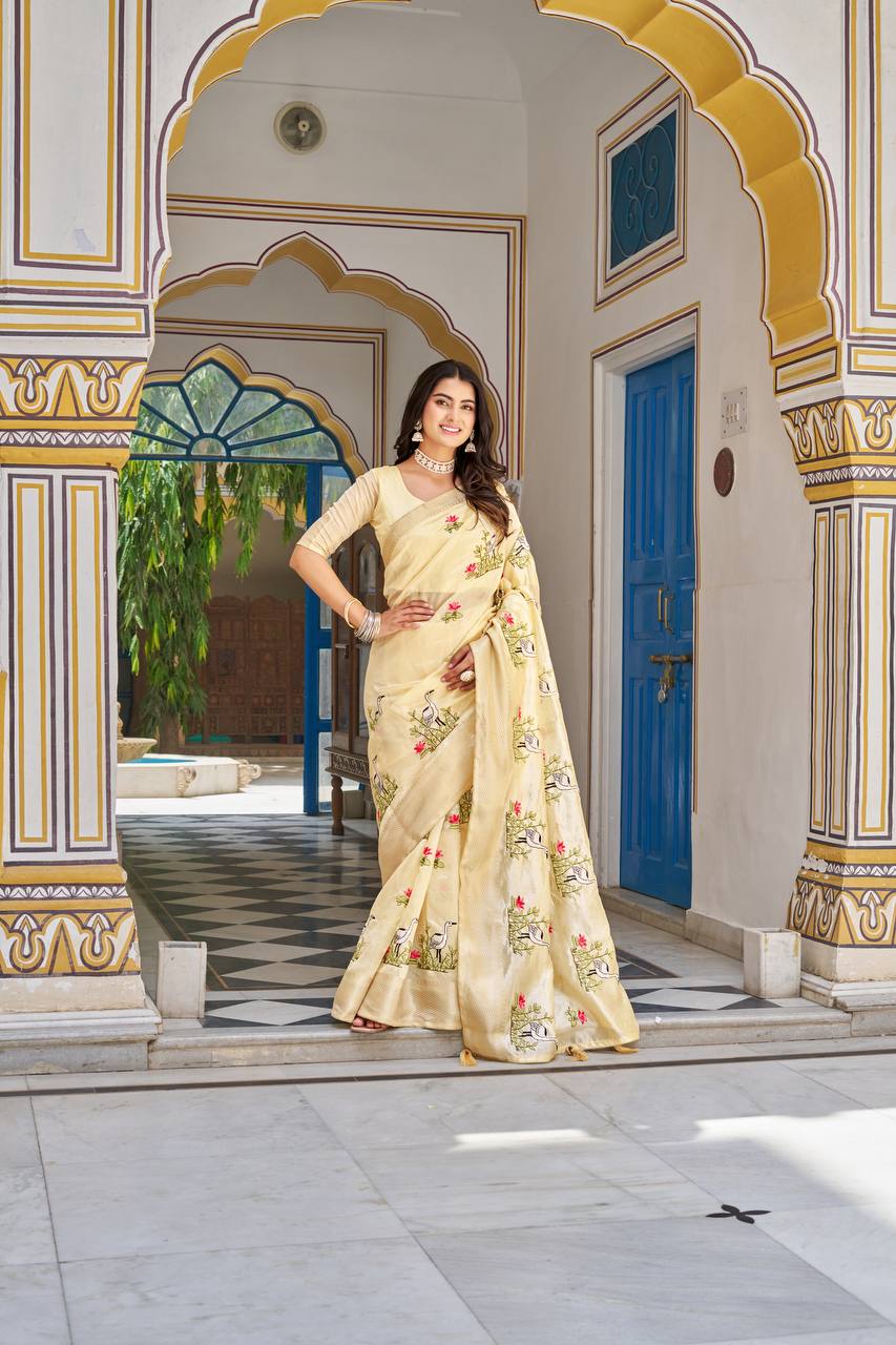 NEW LAUNCHING KOTA CRYSTAL SAREE WITH JACQUARD BORDER WITH EMBROIDERY WORK