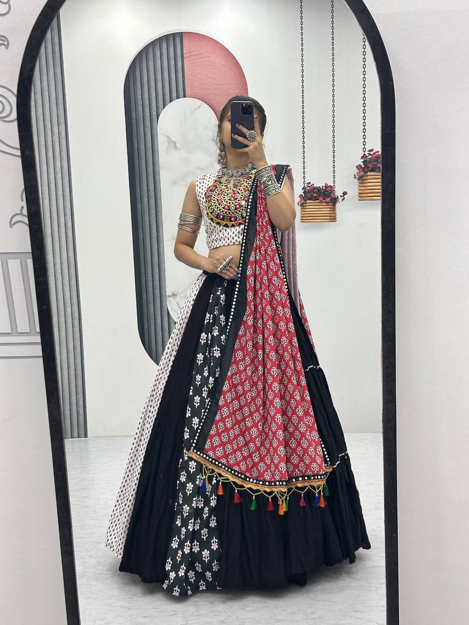 NAVRATRI SPECIAL 8 METER FLAIR BLACK LEHENGA CHOLI