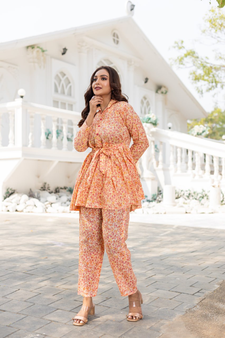 INDO COTTON PRINTED KURTI PANT SET