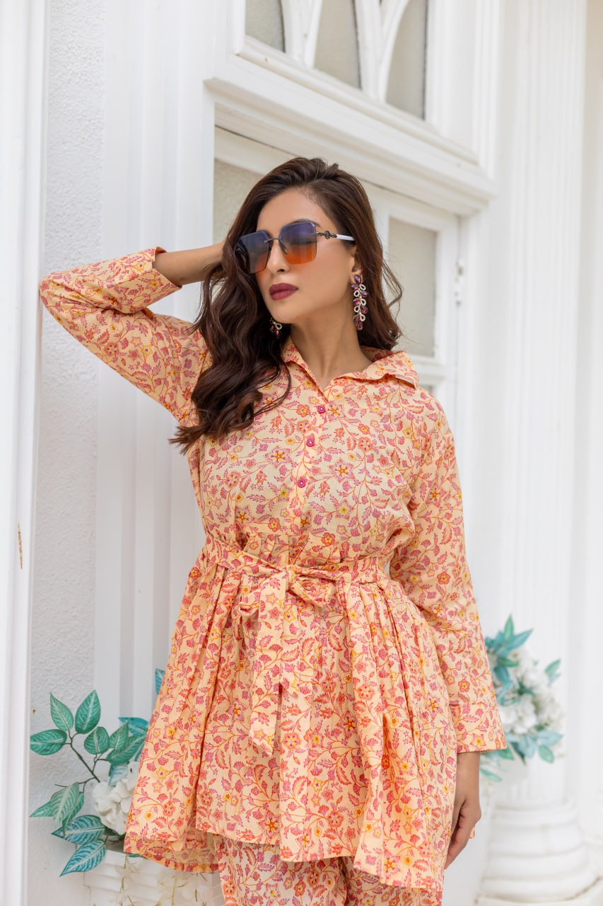 INDO COTTON PRINTED KURTI PANT SET