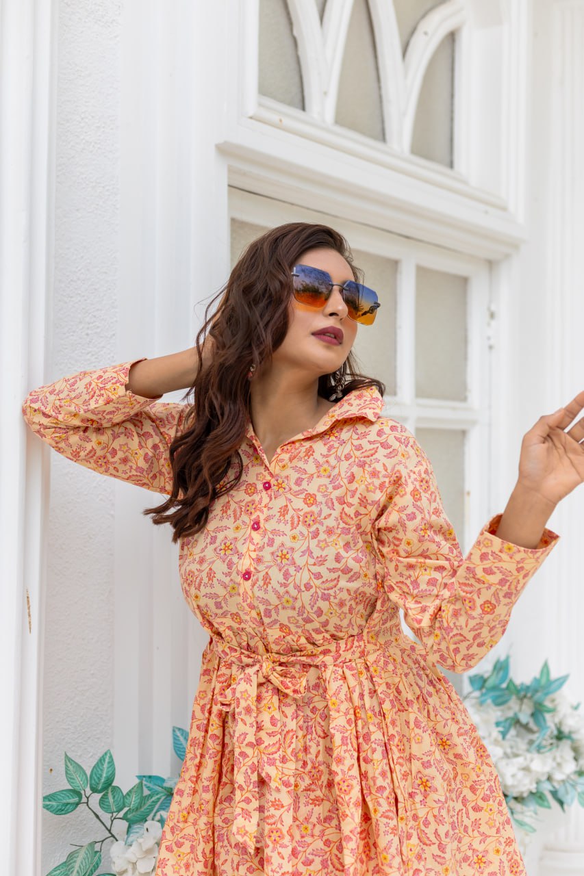 INDO COTTON PRINTED KURTI PANT SET