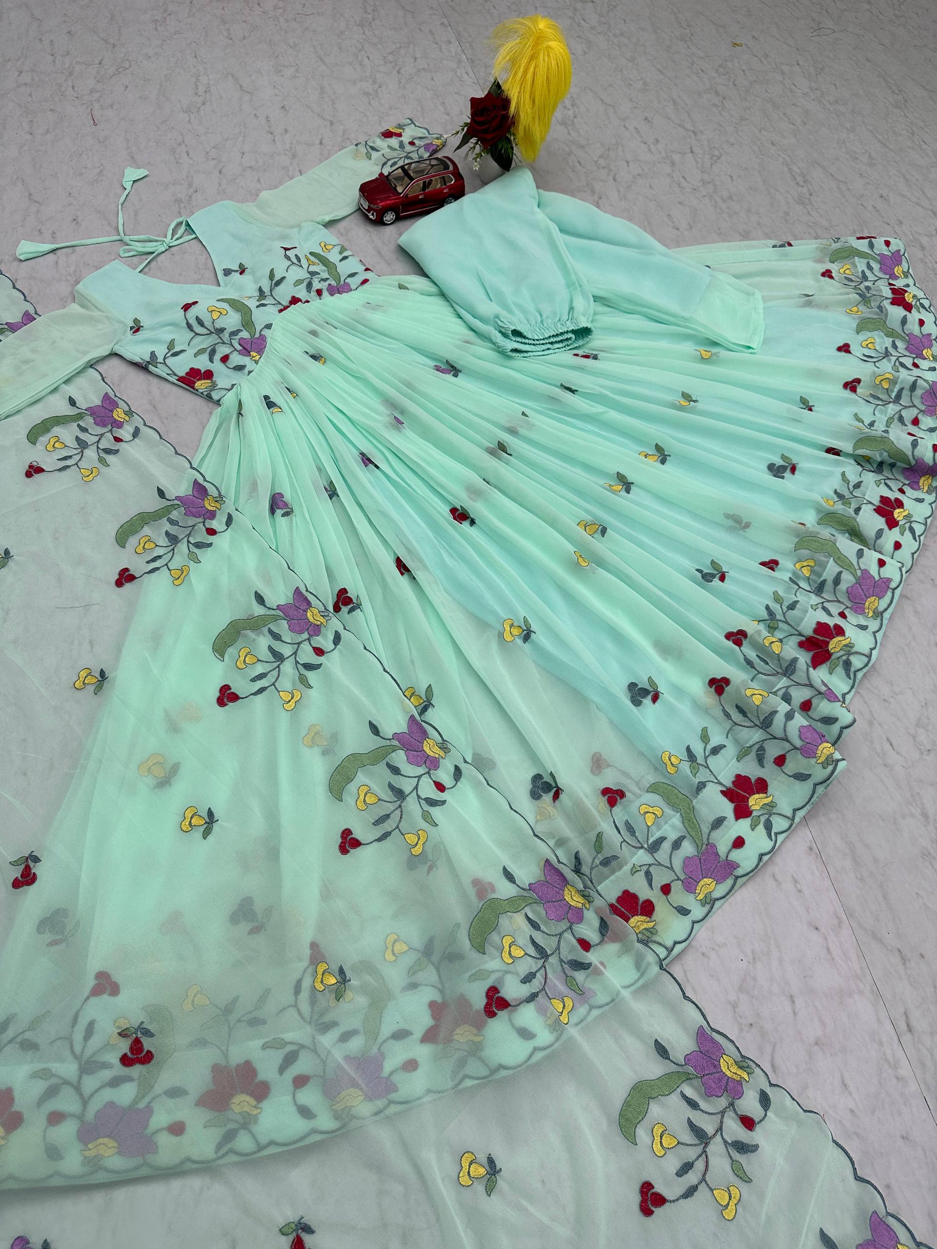 EMBROIDEY WORK HEAVY GEORGETTE GOWN WITH PANT AND DUPATTA