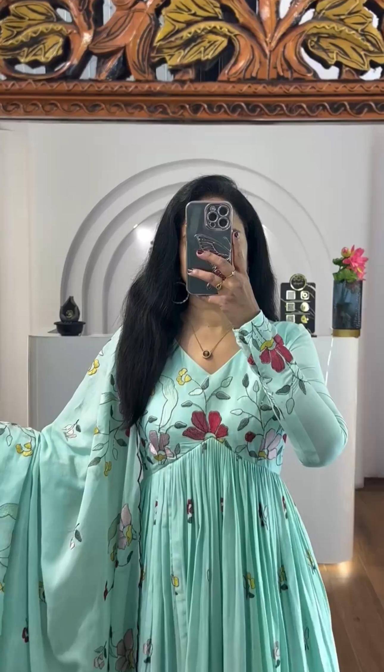 EMBROIDEY WORK HEAVY GEORGETTE GOWN WITH PANT AND DUPATTA