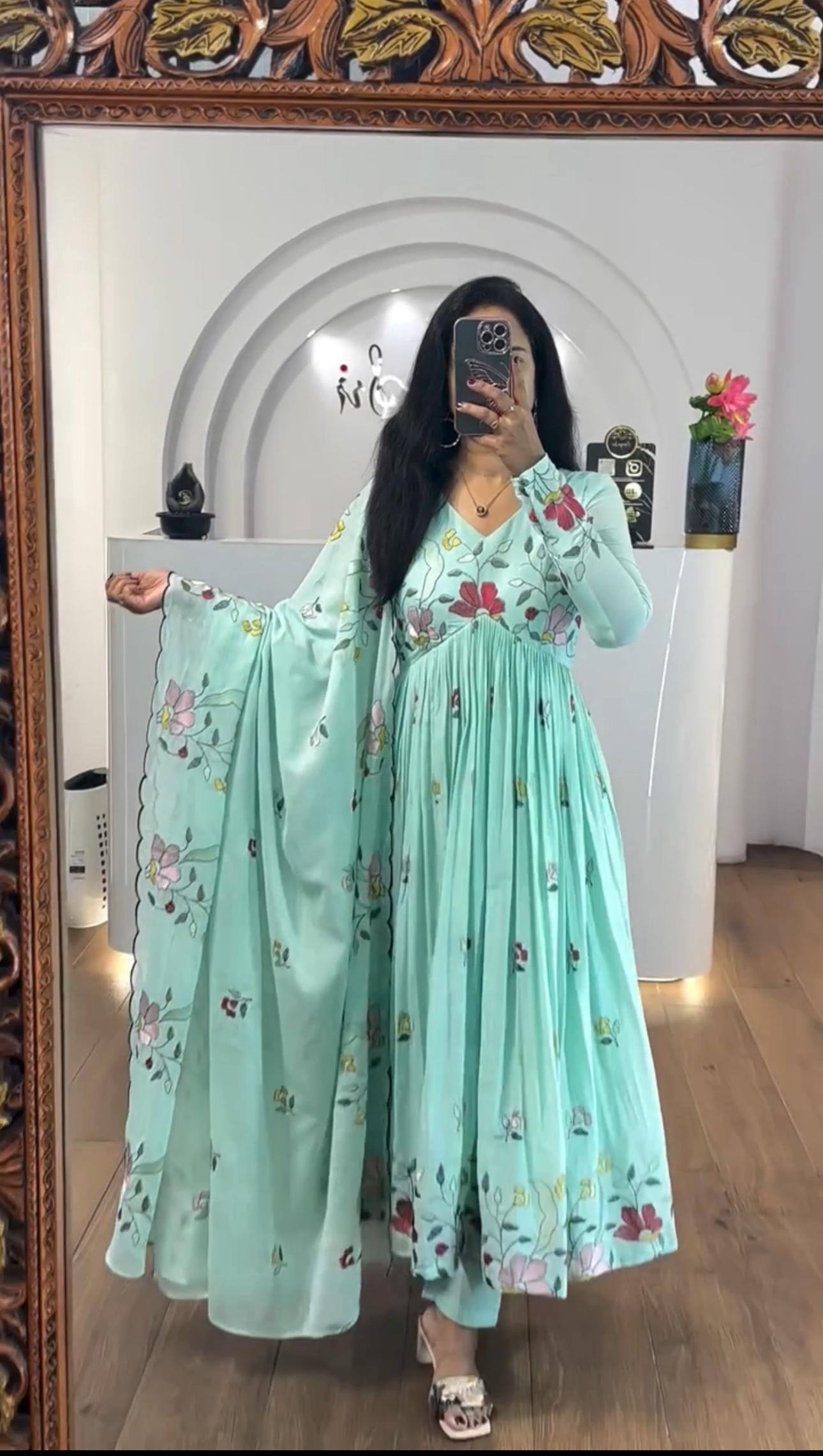 EMBROIDEY WORK HEAVY GEORGETTE GOWN WITH PANT AND DUPATTA