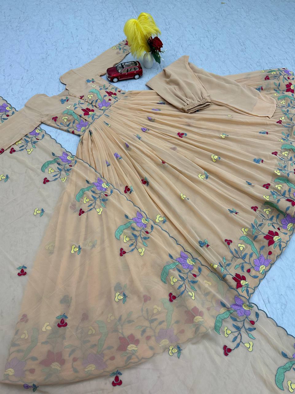 EMBROIDEY WORK HEAVY GEORGETTE GOWN WITH PANT AND DUPATTA