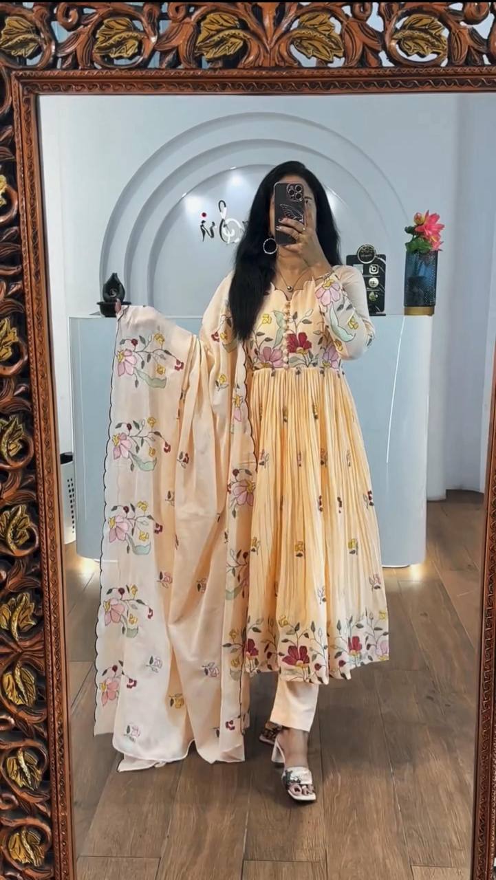 EMBROIDEY WORK HEAVY GEORGETTE GOWN WITH PANT AND DUPATTA