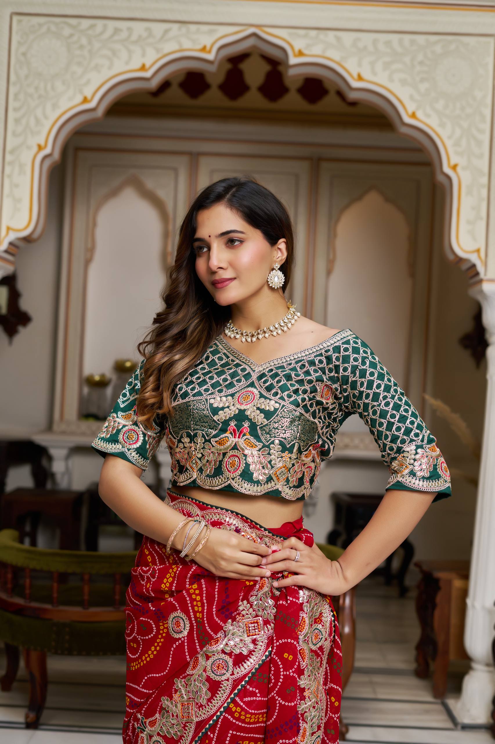 Pure Bandhrej Gota Patti work Saree