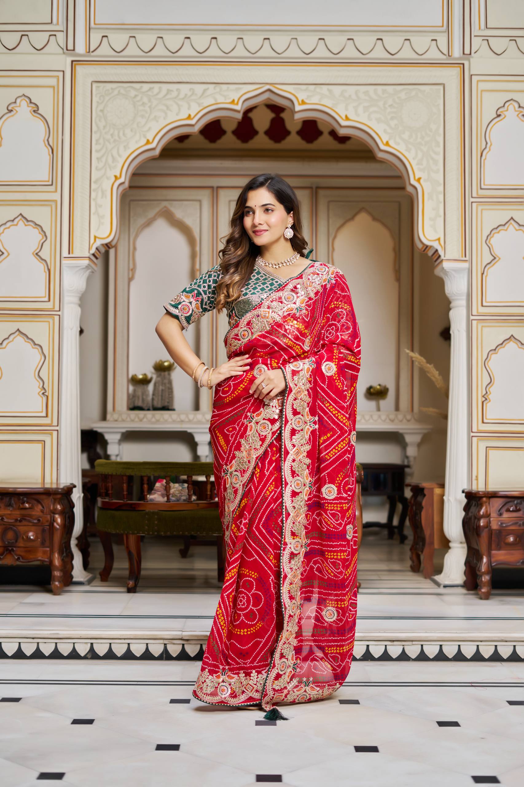 Pure Bandhrej Gota Patti work Saree